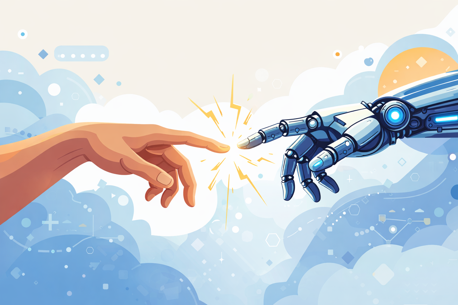 Human and AI hands connecting
